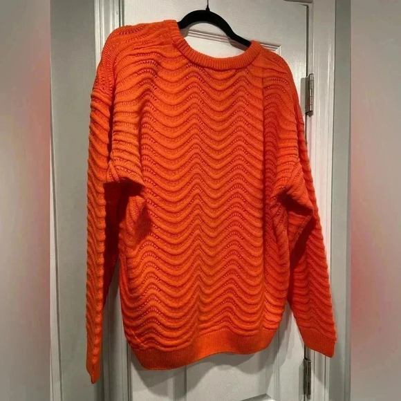 Ichi Orange Wave Textured Knit Long Sleeve Crew Neck Pullover Sweater Size XL - Picture 7 of 10